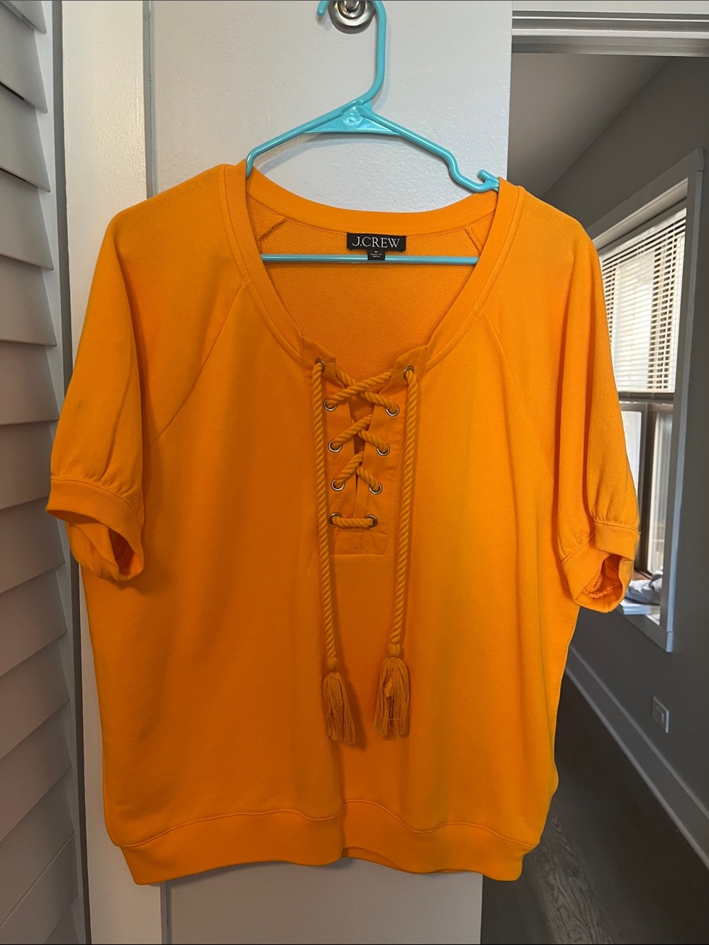 J. Crew Bright Orange Lace-Up Short Sleeve Sweatshirt